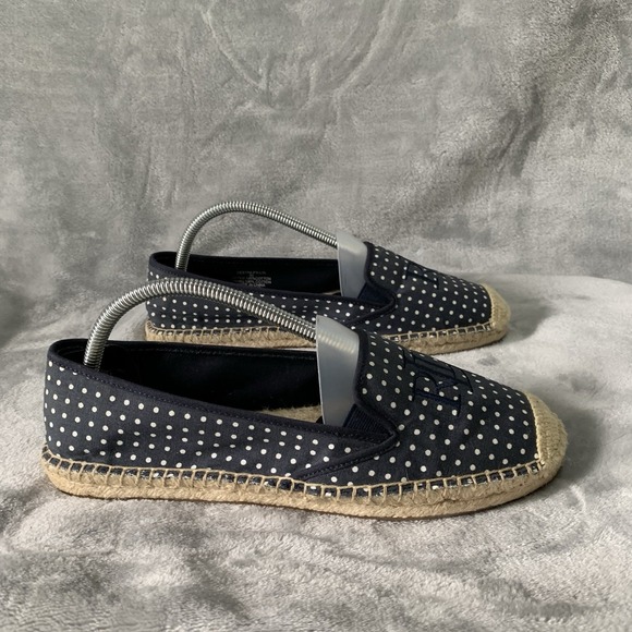 Lauren Ralph Lauren Espadrille Shoes Sz 9B Navy Polka Dot Destini Canvas Coastal - Picture 5 of 16